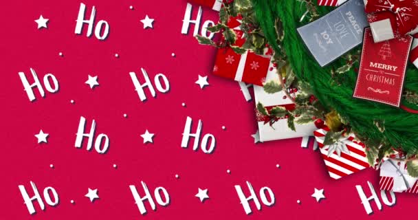 通过Ho文字动画冷杉树枝和礼物 圣诞节 传统和庆祝概念数字制作的视频 — 图库视频影像