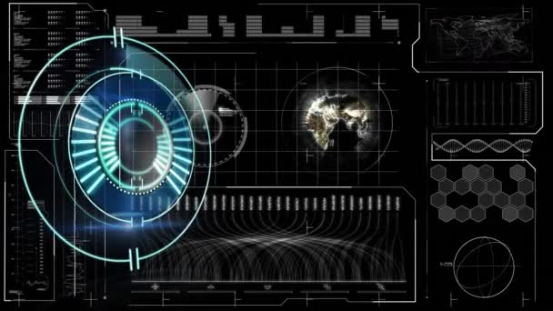 Animación Del Escaneo Del Alcance Procesamiento Datos Fondo Negro Negocio — Vídeo de stock