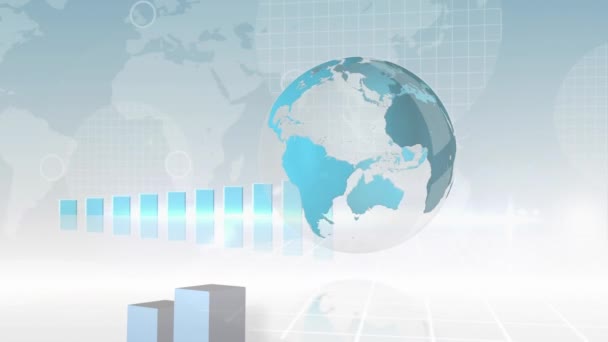Animation Von Finanzstatistiken Über Den Globus Auf Weißem Hintergrund Global — Stockvideo