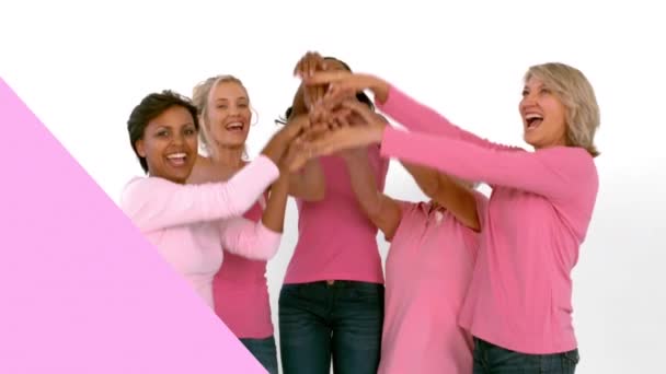 Animación Del Texto Sensibilización Sobre Cáncer Mama Grupo Mujeres Sonrientes — Vídeos de Stock