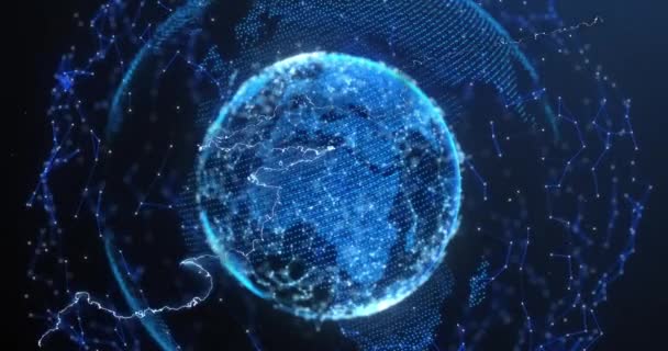 回転する地球と黒の背景に接続のネットワークのアニメーション 世界的なビジネス データ処理 デジタルインターフェースの概念がデジタルで生成されたビデオ — ストック動画