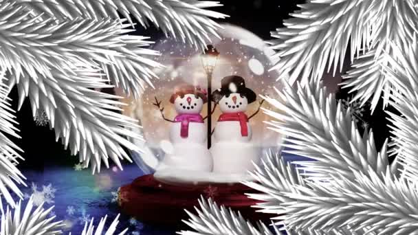 Animación Ramas Abeto Sobre Globo Nieve Navidad Paisaje Invierno Navidad — Vídeos de Stock