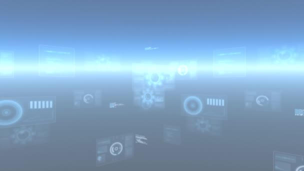 Анимация Обработки Данных Цифровыми Интерфейсами Черном Фоне Глобальные Соединения Технологии — стоковое видео