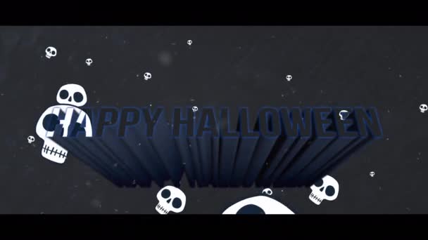 黒を背景にハロウィンの挨拶や頭蓋骨のアニメーション ハロウィーンの伝統とお祝いのコンセプトデジタル生成ビデオ — ストック動画
