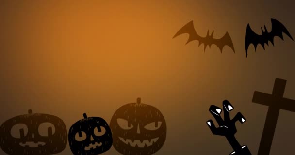 Animación Texto Feliz Halloween Sobre Murciélagos Naranja Halloween Tradición Celebración — Vídeos de Stock