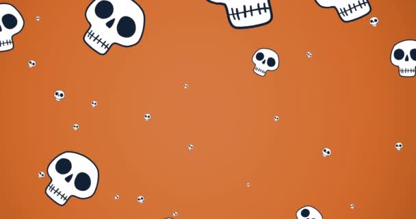 Animatie Van Vallende Schedels Oranje Achtergrond Halloween Traditie Viering Concept — Stockvideo