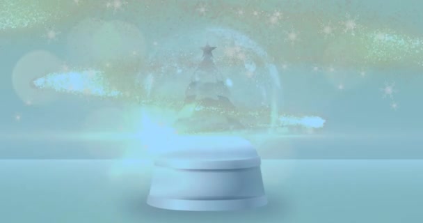 Animation Snow Globe Christmas Tree Shooting Star Snow Falling Christmas — Stock Video