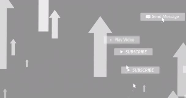 Animação Vários Ícones Mídia Social Flutuando Setas Fundo Cinza Conceito — Vídeo de Stock