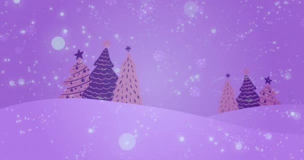 Animation Von Schnee Der Auf Tannenbäume Auf Dunklem Hintergrund Fällt — Stockvideo