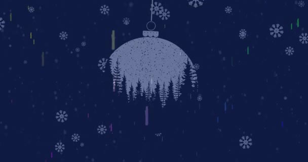 Aniamción Nieve Cayendo Sobre Abetos Adornos Navideños Navidad Tradición Concepto — Vídeos de Stock