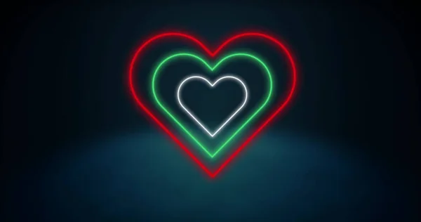 Imagen Corazones Neón Concéntricos Rojos Blancos Verdes Parpadeando Sobre Fondo —  Fotos de Stock