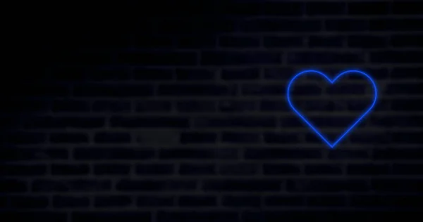 Image Blue Neon Heart Flashing Dark Brick Wall Background Valentines — Stock Photo, Image