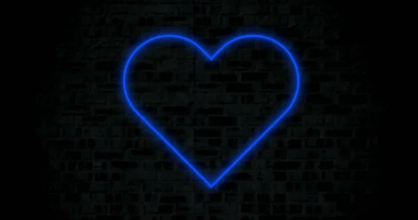 Immagine Cuore Blu Neon Lampeggiante Sfondo Nero San Valentino Amore — Foto Stock