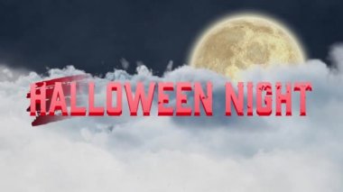 Cadılar Bayramı 'nın animasyonları ve gece gökyüzü arka planında yarasalar. Cadılar bayramı geleneği ve dijital olarak oluşturulan kutlama konsepti.