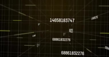 Siyah arkaplanda değişen numaraların animasyonu ve veri işlemesi. küresel iş, veri işleme ve dijital arayüz kavramı dijital olarak oluşturulmuş video.