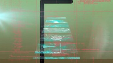 Yeşil arkaplanda veri işleme animasyonu. küresel iş, veri işleme, bağlantılar ve dijital arayüz konsepti dijital olarak oluşturulmuş video.