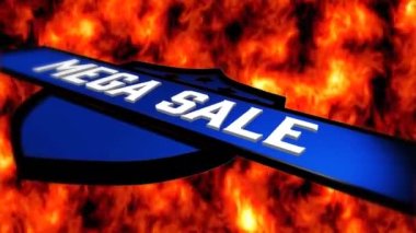 Siyah arka planda alev üzerine mega satış metninin animasyonu. Alışveriş ve perakende konsepti dijital olarak oluşturulmuş video.