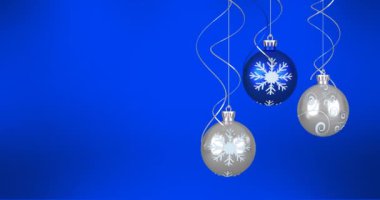 Mavi arka planda noel hediyelerinin canlandırılması. Noel, gelenek ve kutlama konsepti dijital olarak oluşturuldu.