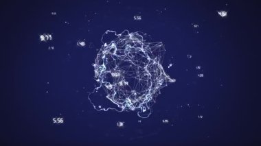 Dönen kürenin animasyonu ve siyah arkaplan üzerindeki bağlantı ağı. küresel iş, veri işleme, bağlantılar ve dijital arayüz konsepti dijital olarak oluşturulmuş video.