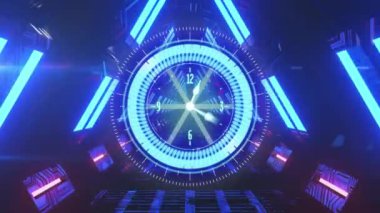 Siyah arkaplanda hareket eden ekranlar üzerinde saatle tarama animasyonu. küresel bağlantılar, veri işleme ve dijital arayüz konsepti dijital olarak oluşturulmuş video.