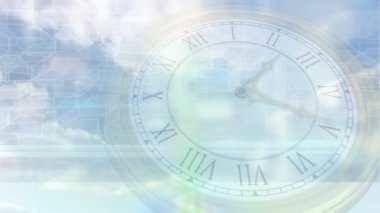Saatin hareket halindeki bağlantı ağlarının animasyonu. küresel ağlar, iş dünyası, veri işleme ve dijital arayüz kavramı dijital olarak oluşturulmuş video.