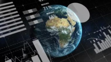Dünya çapında finansal veri işleme animasyonu. küresel iş, finans, veri işleme ve dijital arayüz kavramı dijital olarak oluşturulmuş video.