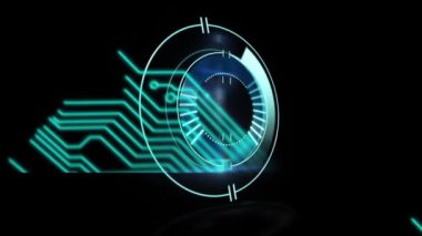 Siyah arkaplanda tarama yapan bilgisayar devre kartının animasyonu. küresel hesaplama, veri işleme, bağlantılar ve dijital arayüz konsepti dijital olarak oluşturulmuş video.