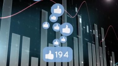 İstatistiksel verilerin canlandırılması, simgeler ve siyah arkaplanda artan sayı gibi. küresel sosyal medya ve iletişim konsepti dijital olarak oluşturulmuş video.