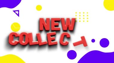 Renkli arkaplan üzerine yeni koleksiyon metninin canlandırması. perakende ve alışveriş konsepti dijital olarak oluşturulmuş video.