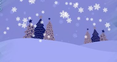 Mavi arka planda, Noel ağacı desenine düşen kar animasyonu. Noel, gelenek ve kutlama konsepti dijital olarak oluşturuldu.