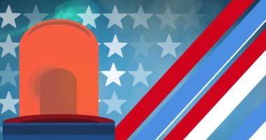 Amerika Birleşik Devletleri bayrağı üzerinde İşçi Bayramı mesajı ve polis sireninin canlandırılması. Amerikan vatanseverliği, gelenek ve kutlama konsepti dijital olarak oluşturulmuş video.