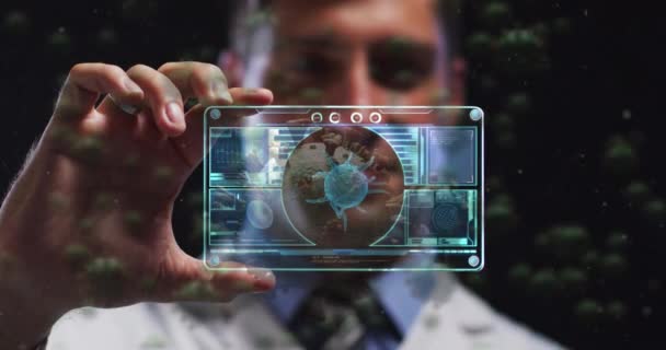 Animação Células Virais Interface Digital Sobre Médico Masculino Medicina Global — Vídeo de Stock