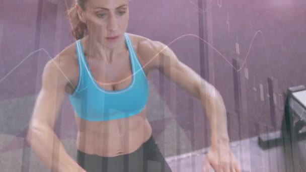 Animatie Van Statistieken Fit Vrouwelijke Uitoefening Wereldwijde Verbindingen Sport Fitness — Stockvideo