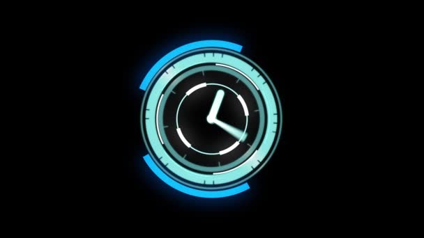 Animation Scope Scanning Clock Black Background Global Connections Data Processing — Stock Video