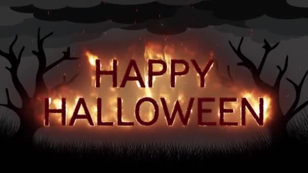 Animação Texto Feliz Halloween Sobre Árvores Fundo Cinza Halloween Outono — Vídeo de Stock