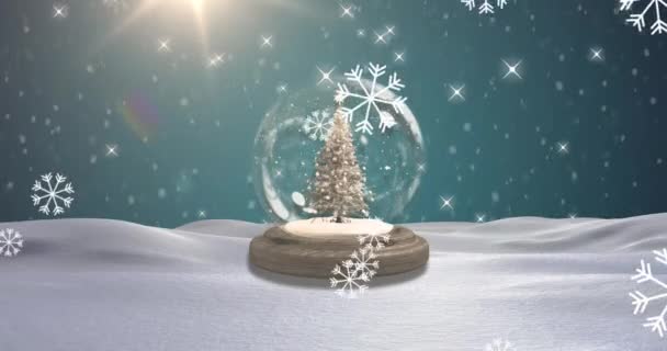 Animación Nieve Cayendo Sobre Globo Nieve Con Árbol Navidad Paisaje — Vídeo de stock