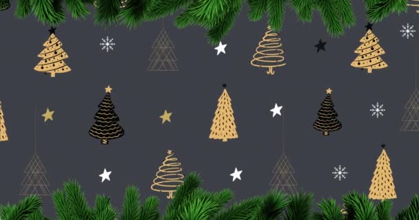 Animación Ramas Abeto Sobre Patrón Árbol Navidad Navidad Tradición Concepto — Vídeo de stock