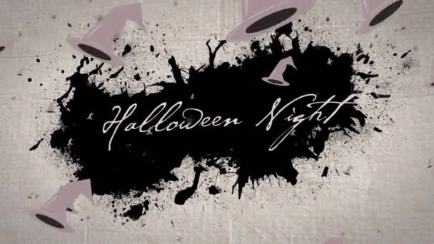 Animation Von Halloween Nacht Und Schwimmenden Hexenhüten Auf Schwarzem Hintergrund — Stockvideo