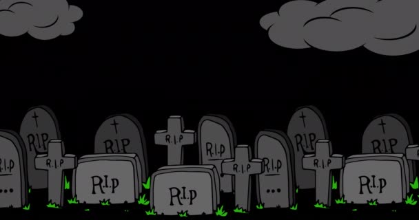 Animación Fantasma Volador Sobre Cementerio Sobre Fondo Negro Halloween Tradición — Vídeo de stock