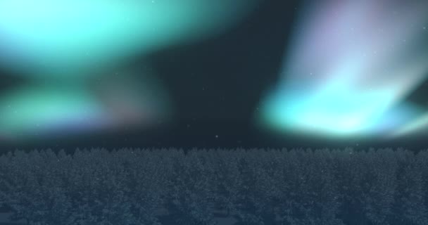 Animación Aurora Boreal Brillando Sobre Abetos Cubiertos Nieve Invierno Invierno — Vídeos de Stock