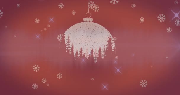 Aniamtion Snow Falling Fir Trees Christmas Baubles Vánoční Tradiční Slavnostní — Stock video