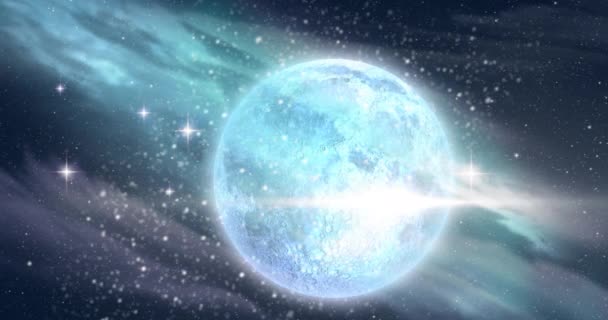 Planeetta Maan Animaatio Universumissa Tähtien Pilvien Kanssa Avaruus Galaksi Tähtitieteen — kuvapankkivideo