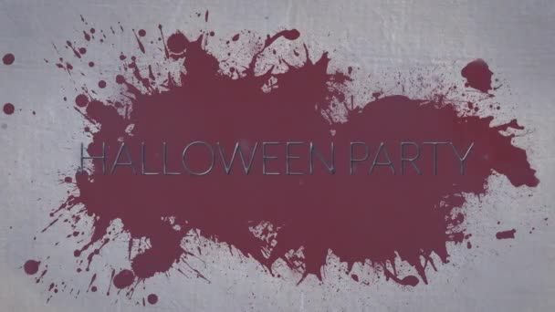 Animation Von Text Der Halloween Party Über Blutflecken Auf Weißem — Stockvideo