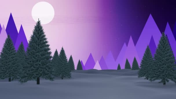 Animatie Van Kerstman Slee Met Rendieren Bewegen Het Winterlandschap Maan — Stockvideo