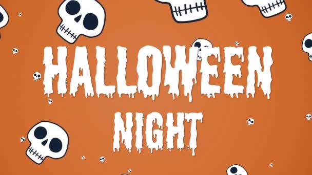 Animation Halloween Greetigs Och Flytande Dödskallar Orange Bakgrund Halloween Tradition — Stockvideo