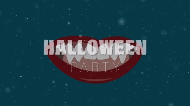 Animation Von Halloween Party Mund Und Zombie Auf Dunkelblauem Hintergrund — Stockvideo