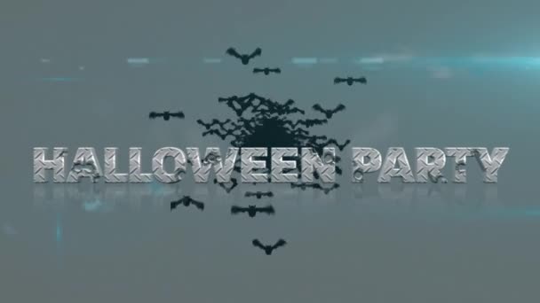 Animatie Van Halloween Party Tekst Vleermuizen Vliegen Grijze Achtergrond Halloween — Stockvideo