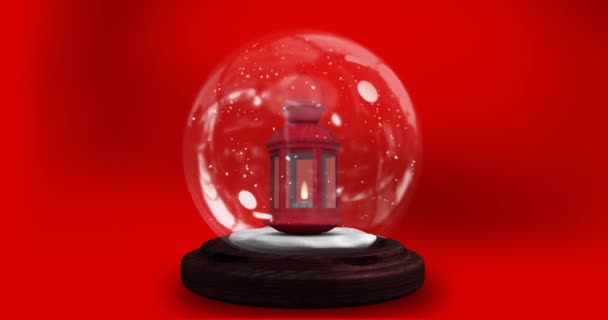 Анимация Снежного Шара Красном Фоне Рождество Традиции Концепция Празднования Цифрового — стоковое видео