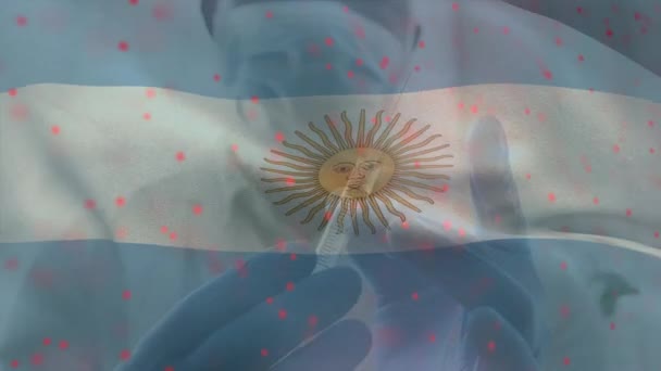 Animation Flag Argentina Waving Doctor Wearing Face Mask Holding Vaccine — Stock Video