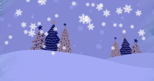 Animation Neige Tombant Sur Motif Sapin Noël Sur Fond Bleu — Video